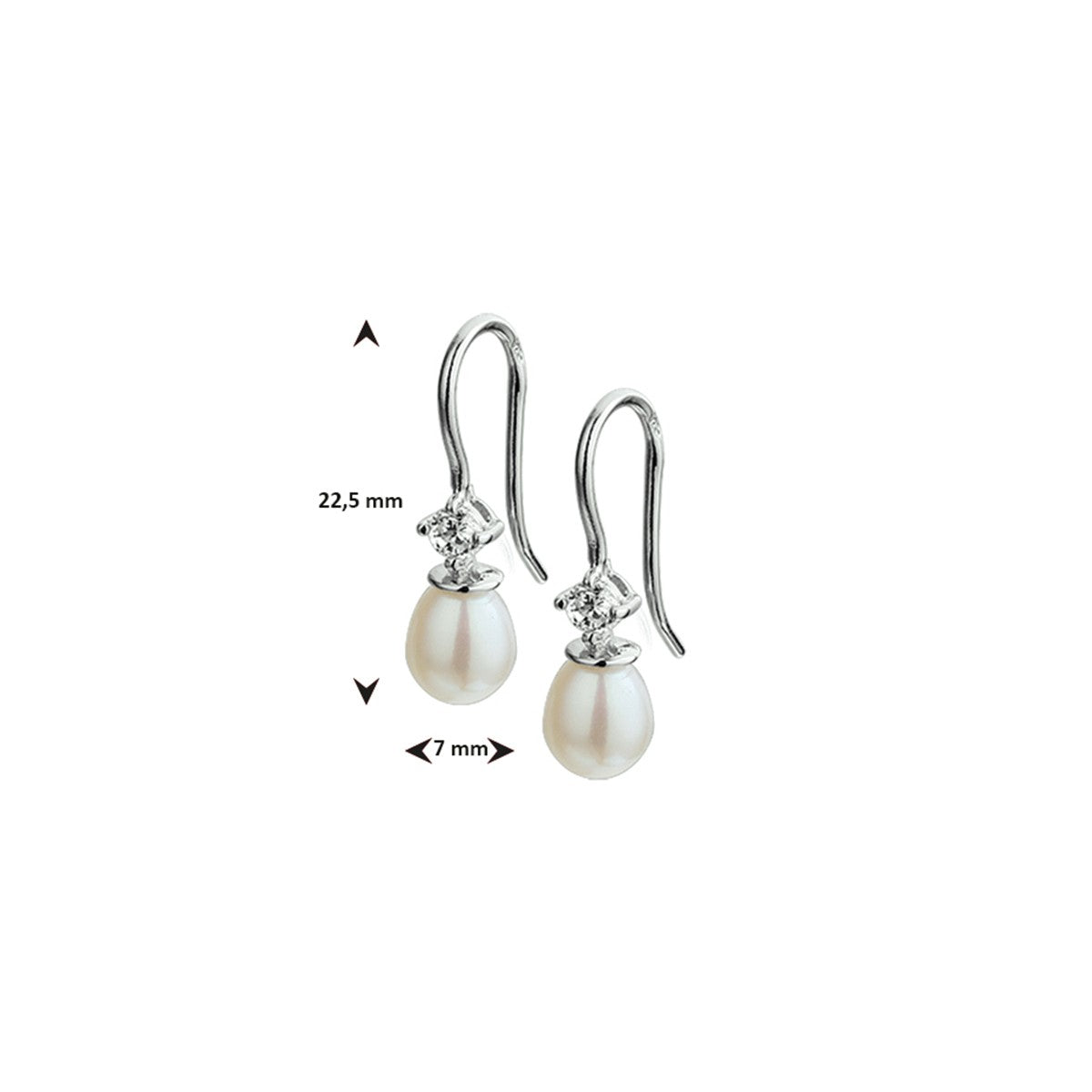 Zilver Gerhodineerd Oorhangers Parel En Zirkonia Franse Haak 1302150