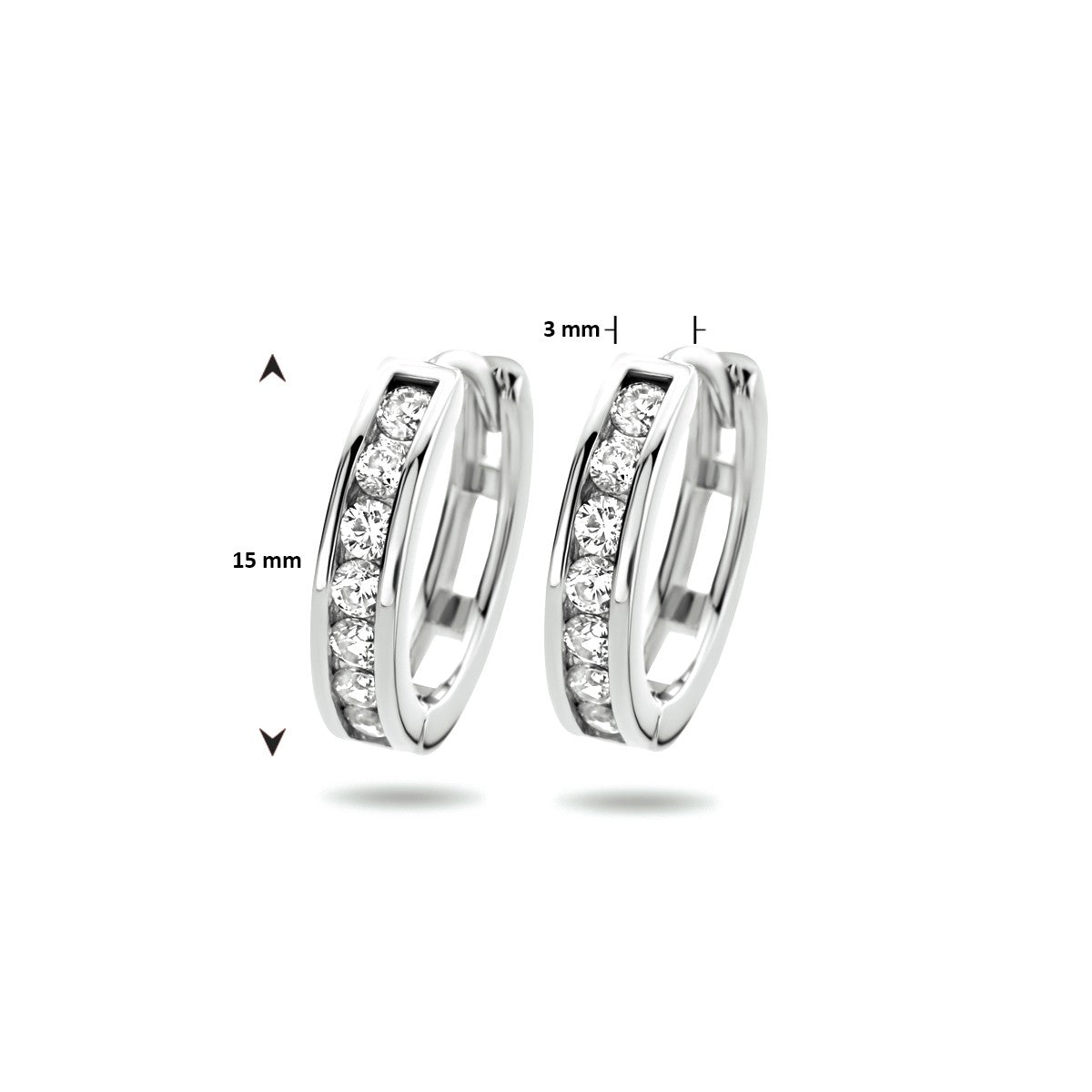 Zilver Gerhodineerd Klapoorringen 3 MM Zirkonia 1317738