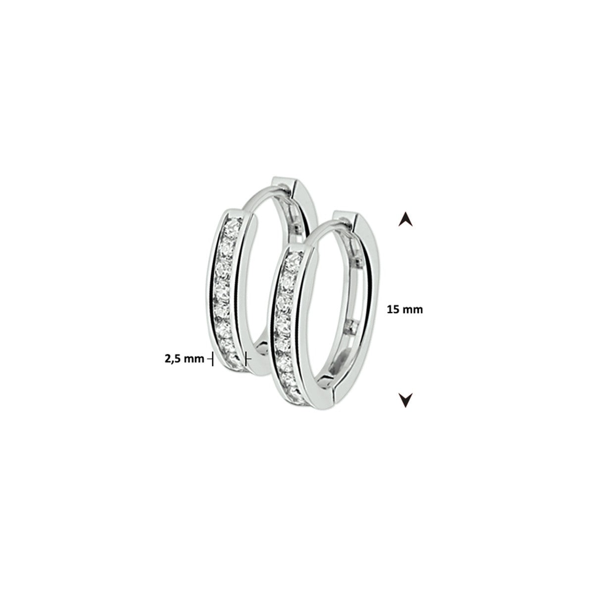 Zilver Gerhodineerd Klapoorringen 2,5MM Zirkonia 1317872