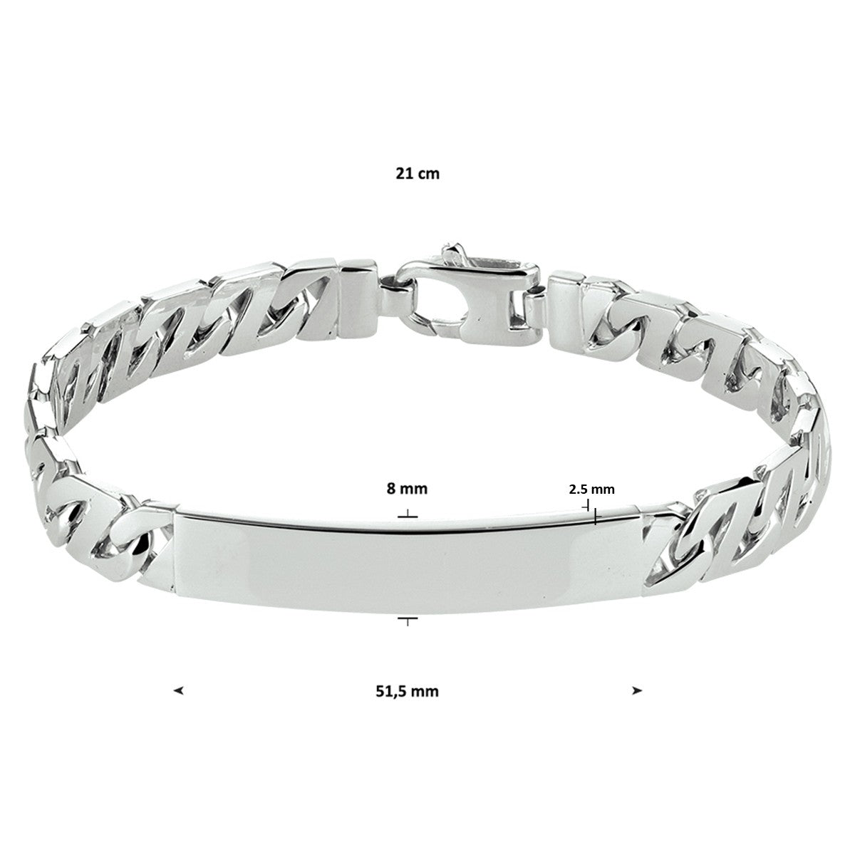 graveerarmband gourmette plaat 8 mm zilver gerhodineerd