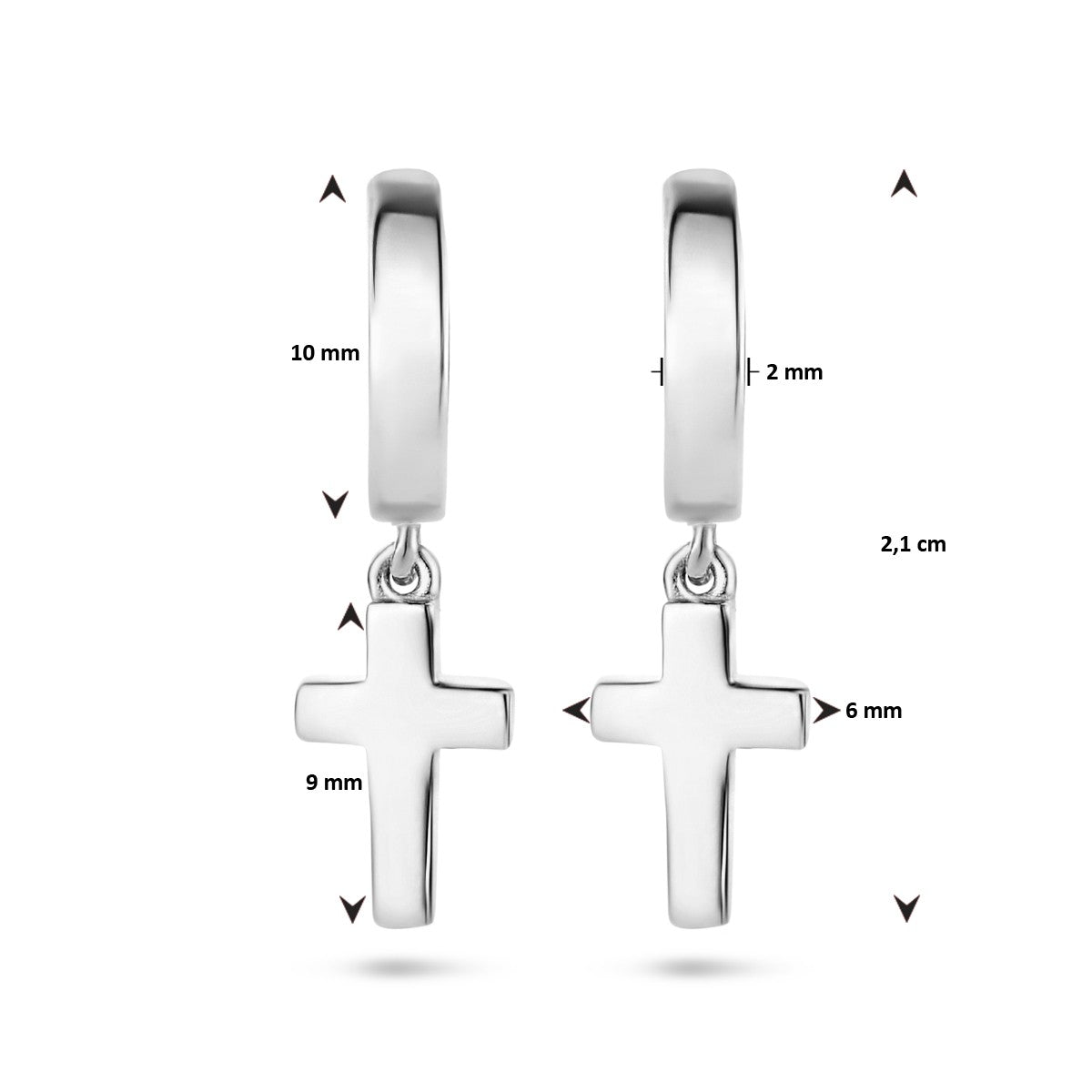 Zilver Gerhodineerd Klapoorringen Kruis 1334820