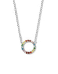 zilver gerhodineerd collier rondje regenboog zirkonia 45 + 5 cm 1335462