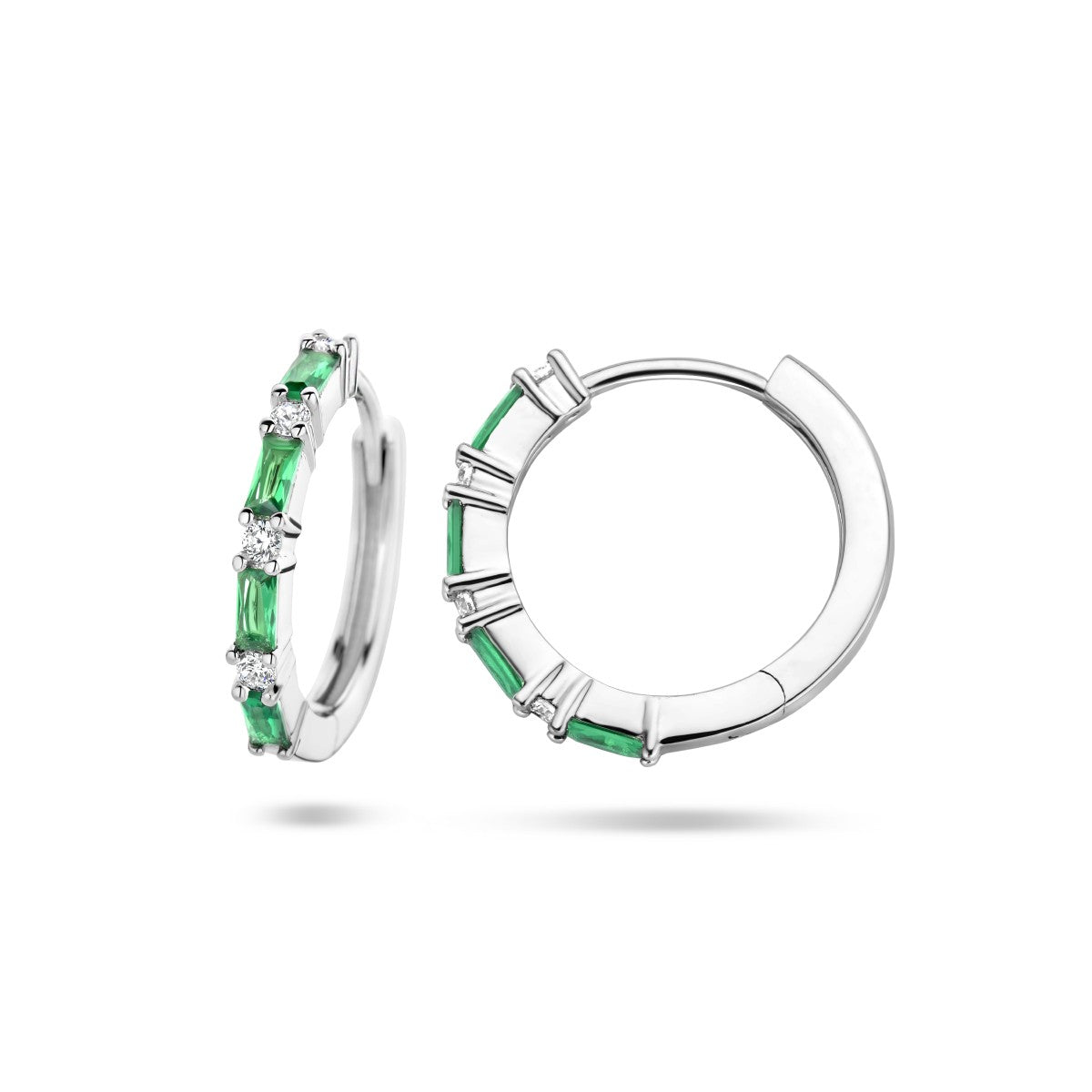 Zilver Gerhodineerd Klapoorringen Groen En Wit Zirkonia 1335749