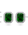 Zilver Gerhodineerd Oorknoppen Groen En Wit Zirkonia Halo 1336060