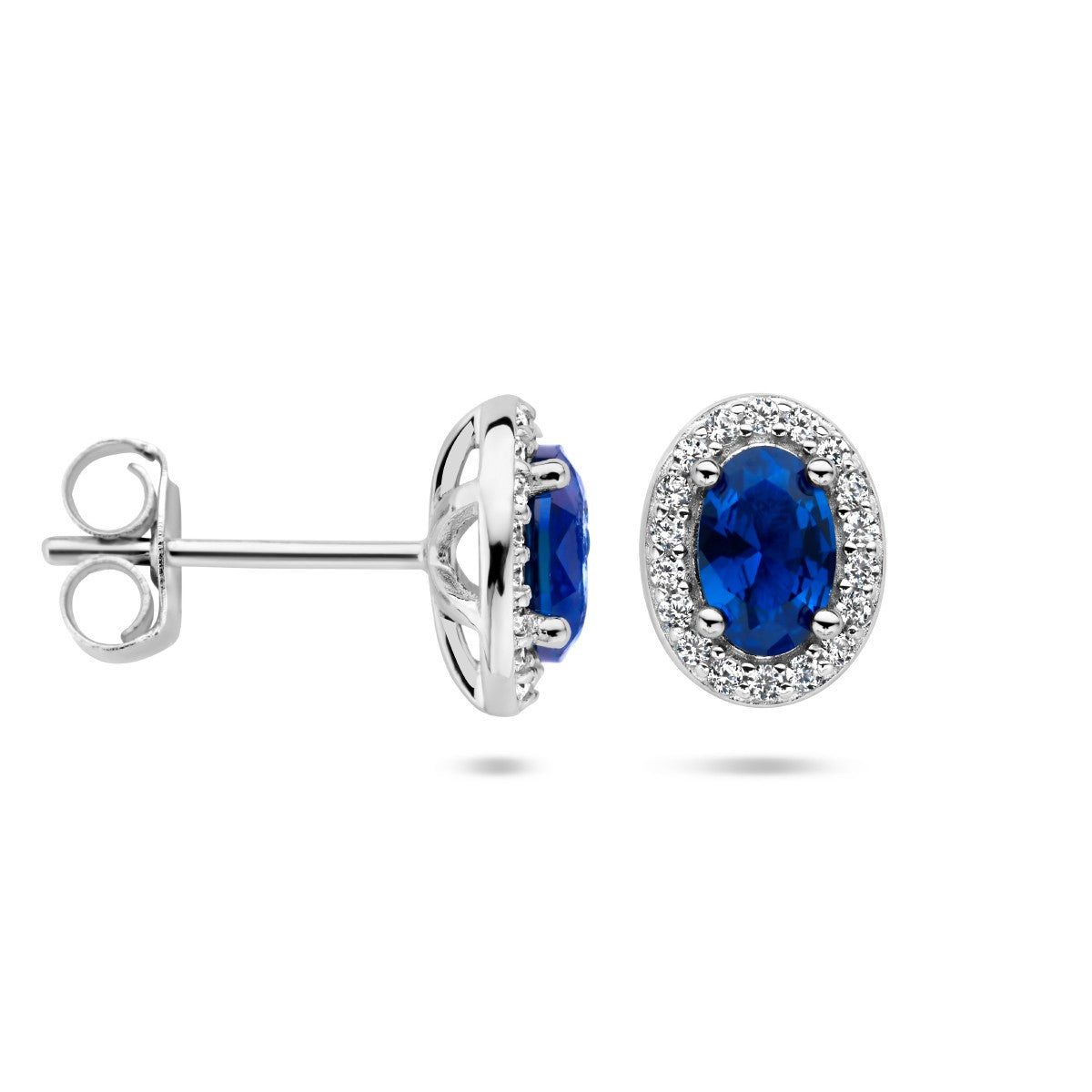 Zilver Gerhodineerd Oorknoppen Blauw En Wit Zirkonia Halo 1336147