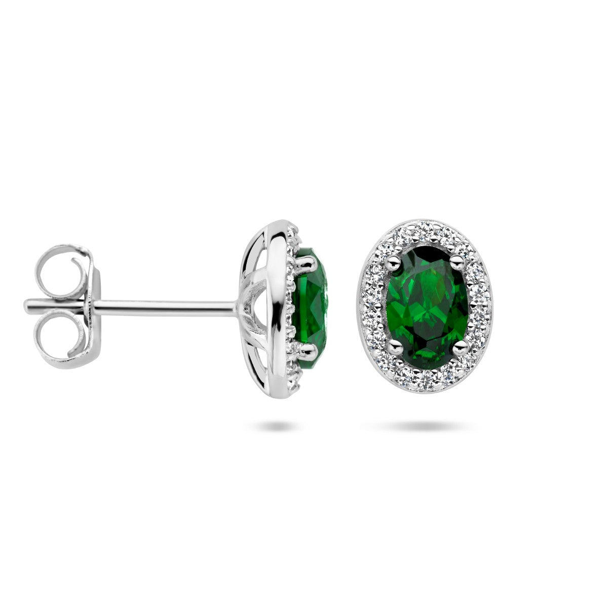 Zilver Gerhodineerd Oorknoppen Groen En Wit Zirkonia Halo 1336149