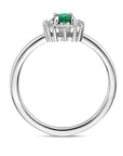 Gerhodineerd Zilver Ring Synth. Smaragd En Met Zirkonia Halo 1336548