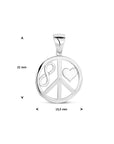 zilver gerhodineerd hanger cirkel hart, peace en infinity 1336627