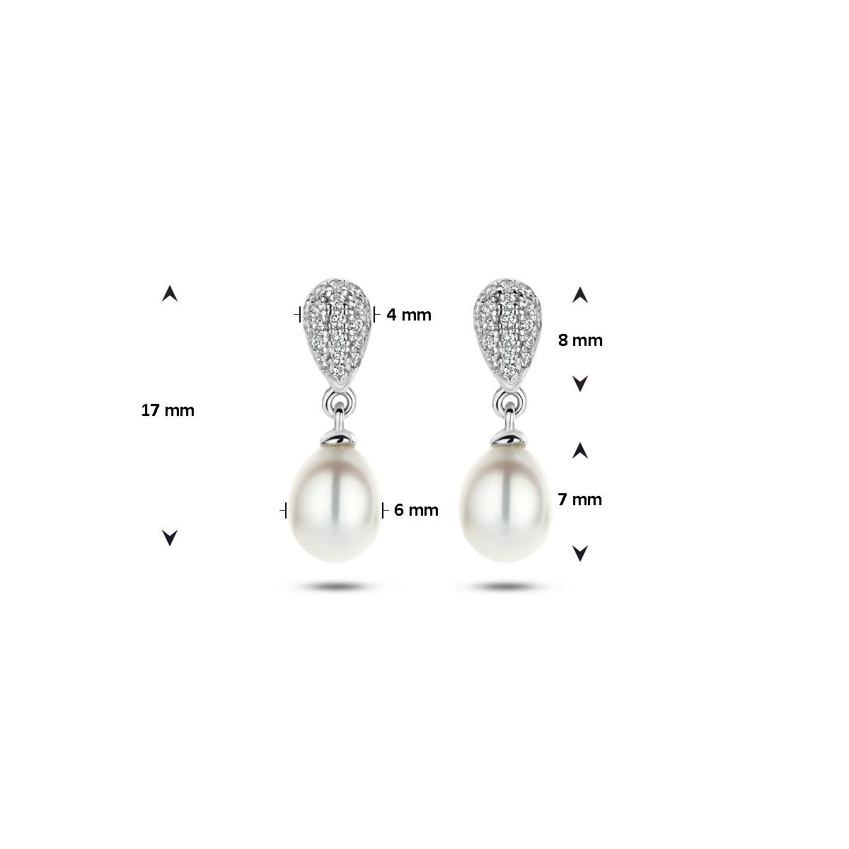 Zilver Gerhodineerd Oorhangers Parel En Zirkonia 1336716