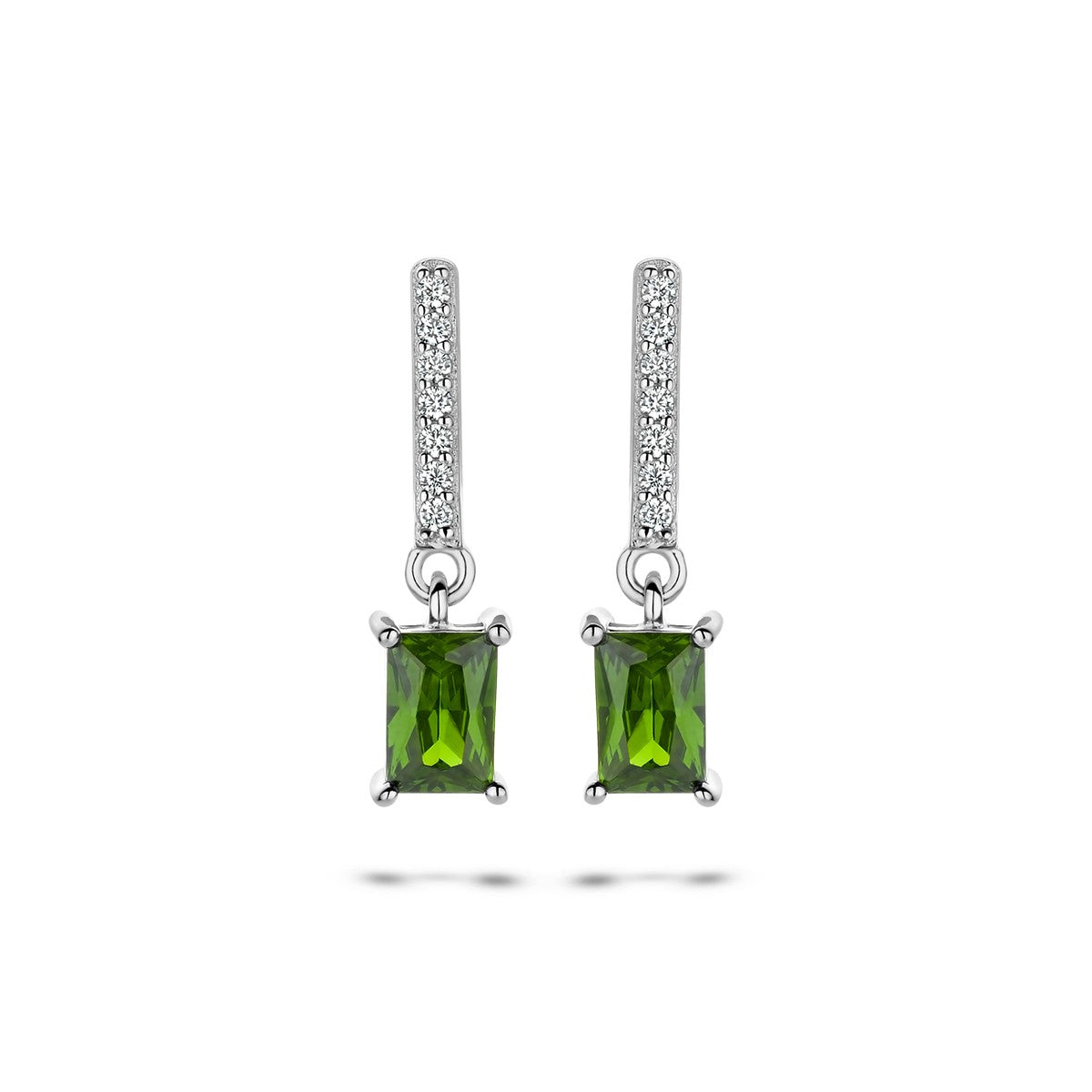 Zilver Gerhodineerd Oorhangers Groen En Wit Zirkonia 1336796