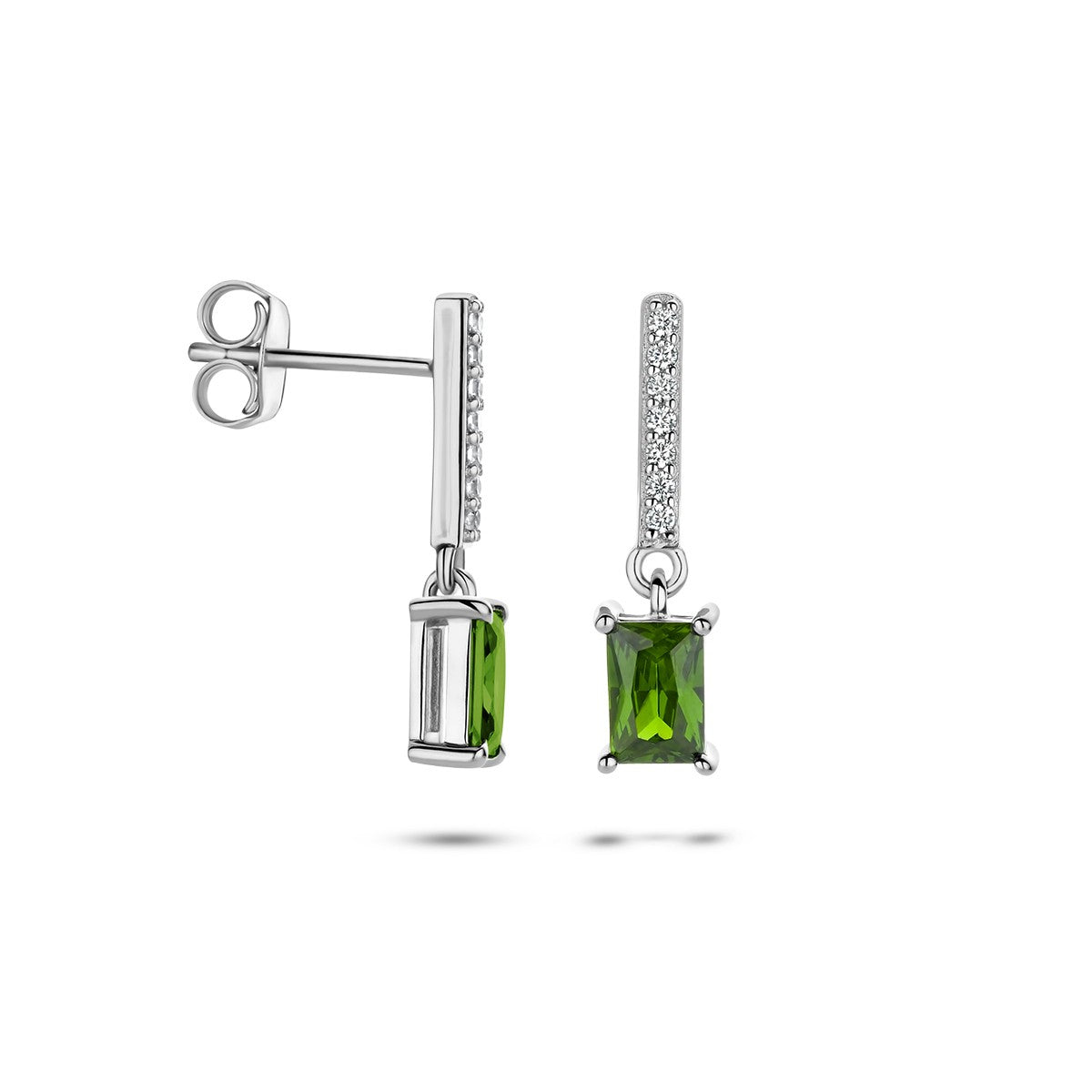 Zilver Gerhodineerd Oorhangers Groen En Wit Zirkonia 1336796