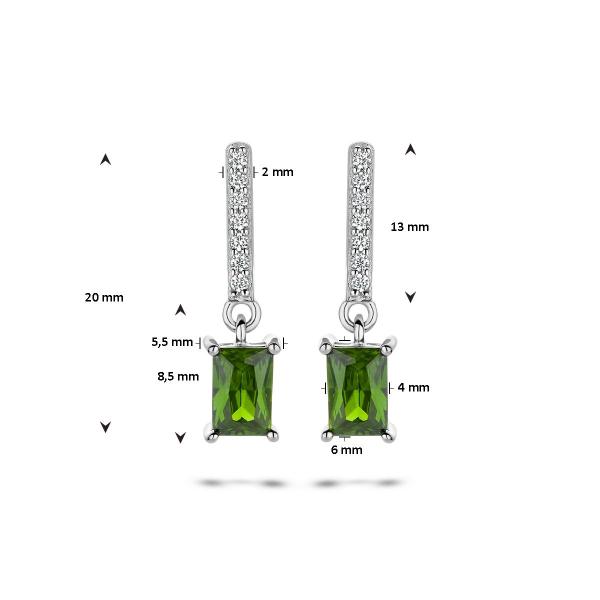 Zilver Gerhodineerd Oorhangers Groen En Wit Zirkonia 1336796