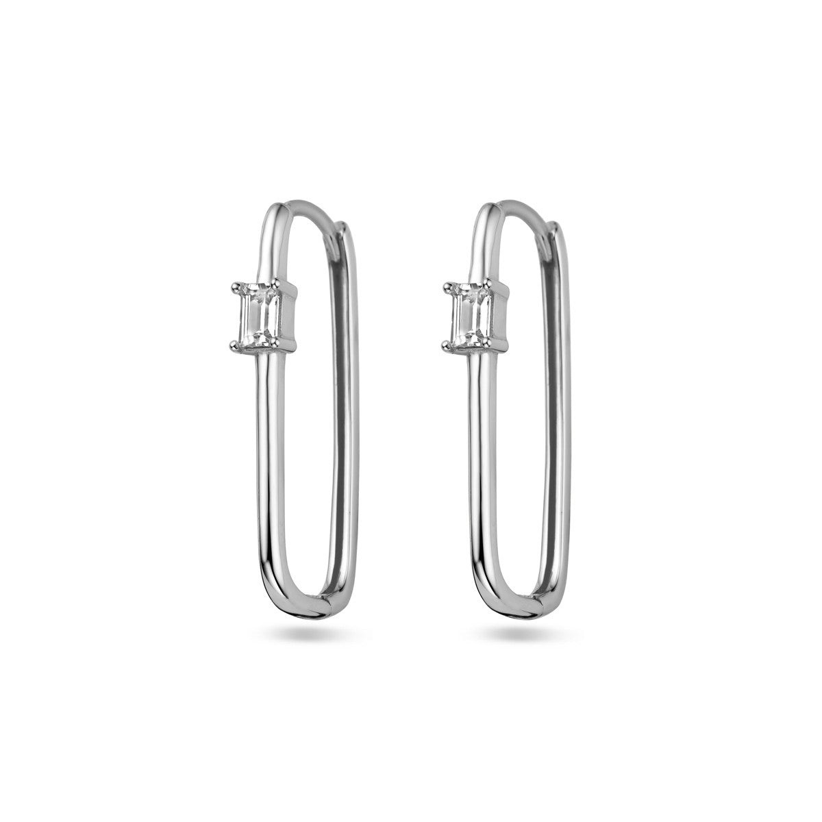 Zilver Gerhodineerd Klapoorringen Paperclip Zirkonia 1338447