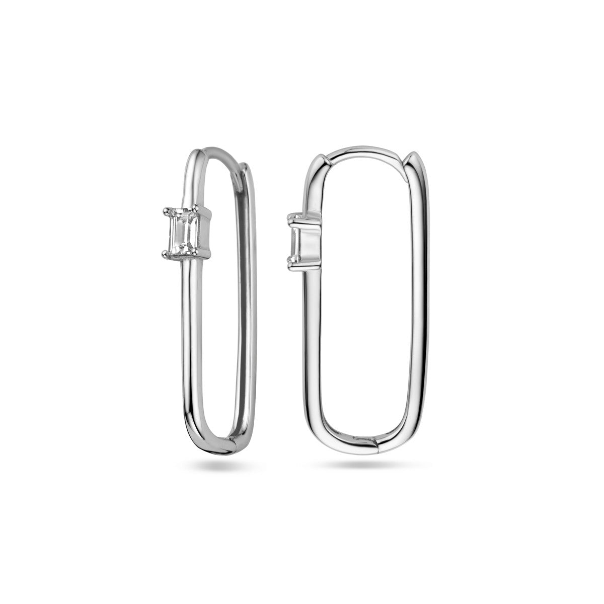 Zilver Gerhodineerd Klapoorringen Paperclip Zirkonia 1338447