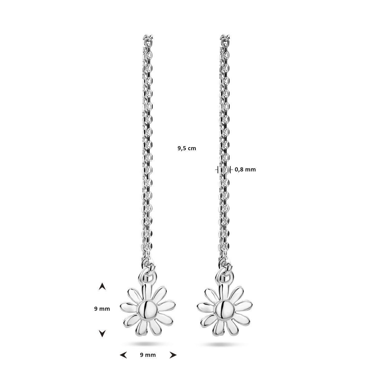 Zilver Gerhodineerd Doortrekoorbellen Bloem 1338623