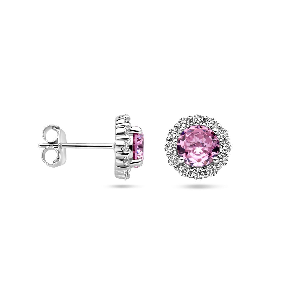 Zilver Gerhodineerd Oorknoppen Roze En Wit Zirkonia Halo 1338729