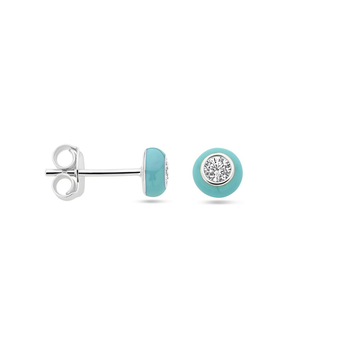 Zilver Gerhodineerd Oorknoppen Turquoise Emaille En Zirkonia 1338938