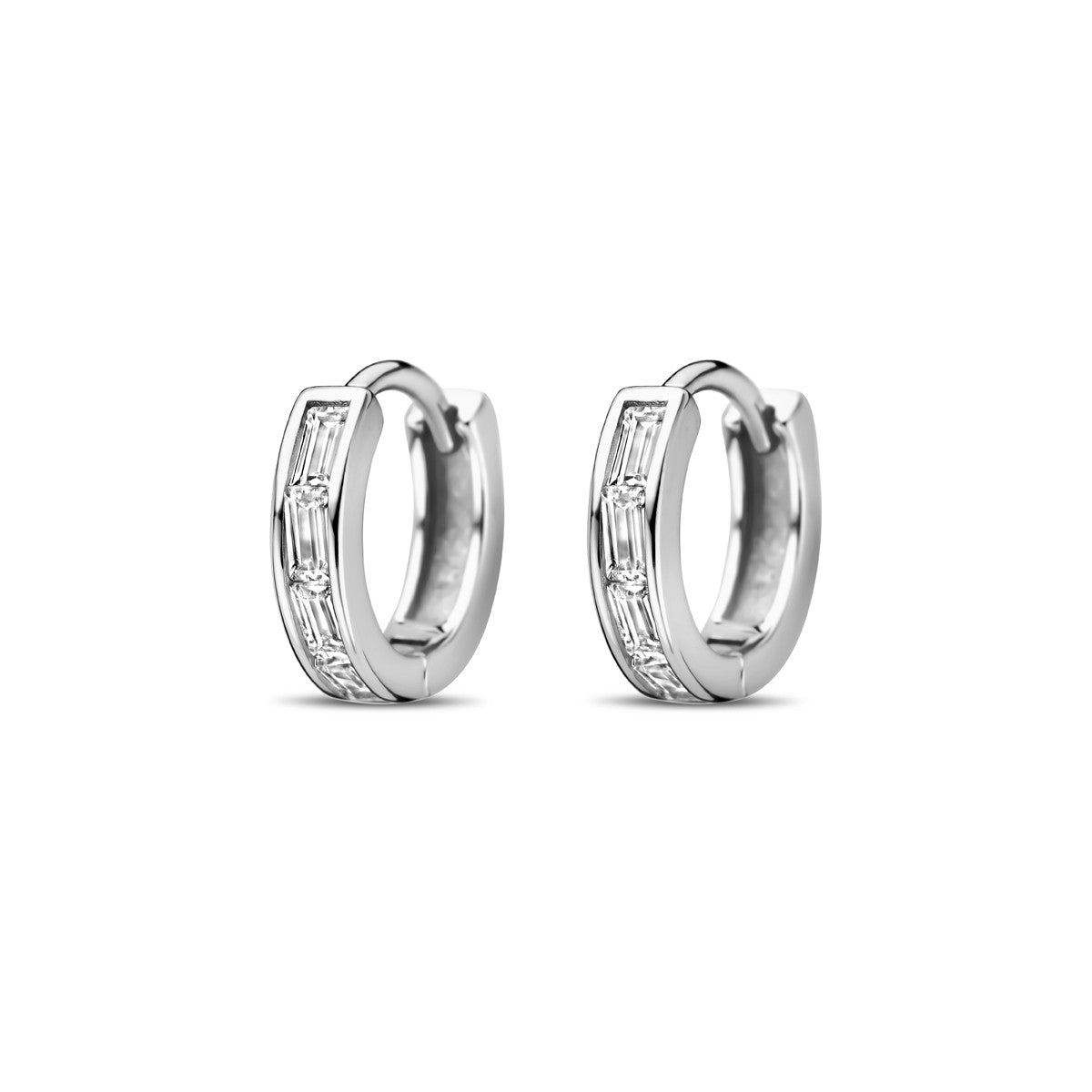 Zilver Gerhodineerd Klapoorringen Zirkonia 10 Mm 1338991