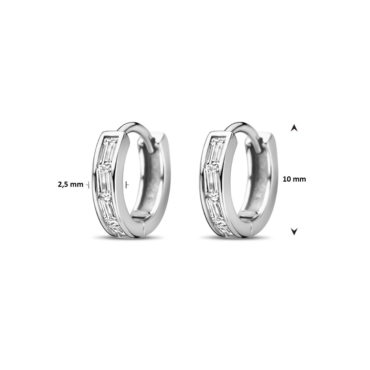 Zilver Gerhodineerd Klapoorringen Zirkonia 10 Mm 1338991