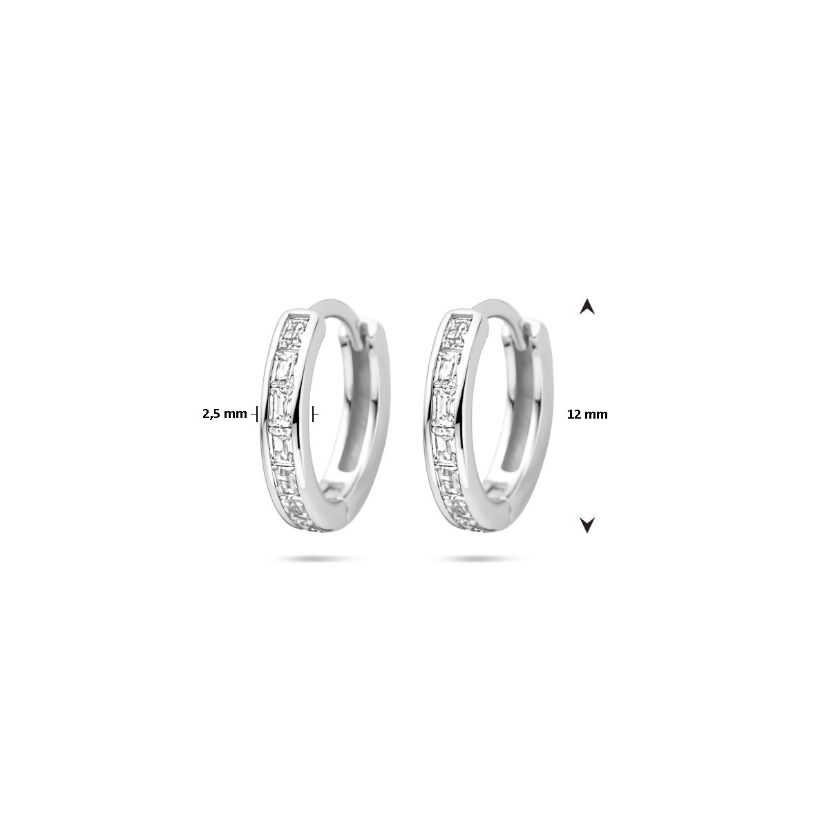 Zilver Gerhodineerd Klapoorringen Zirkonia 12 Mm 1339110