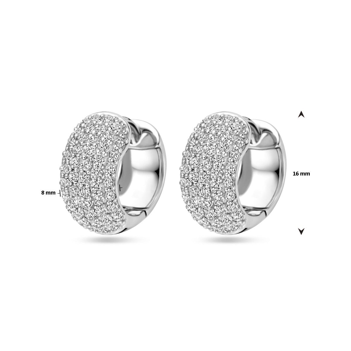 Zilver Gerhodineerd Klapoorringen Zirkonia 16 mm 1339469