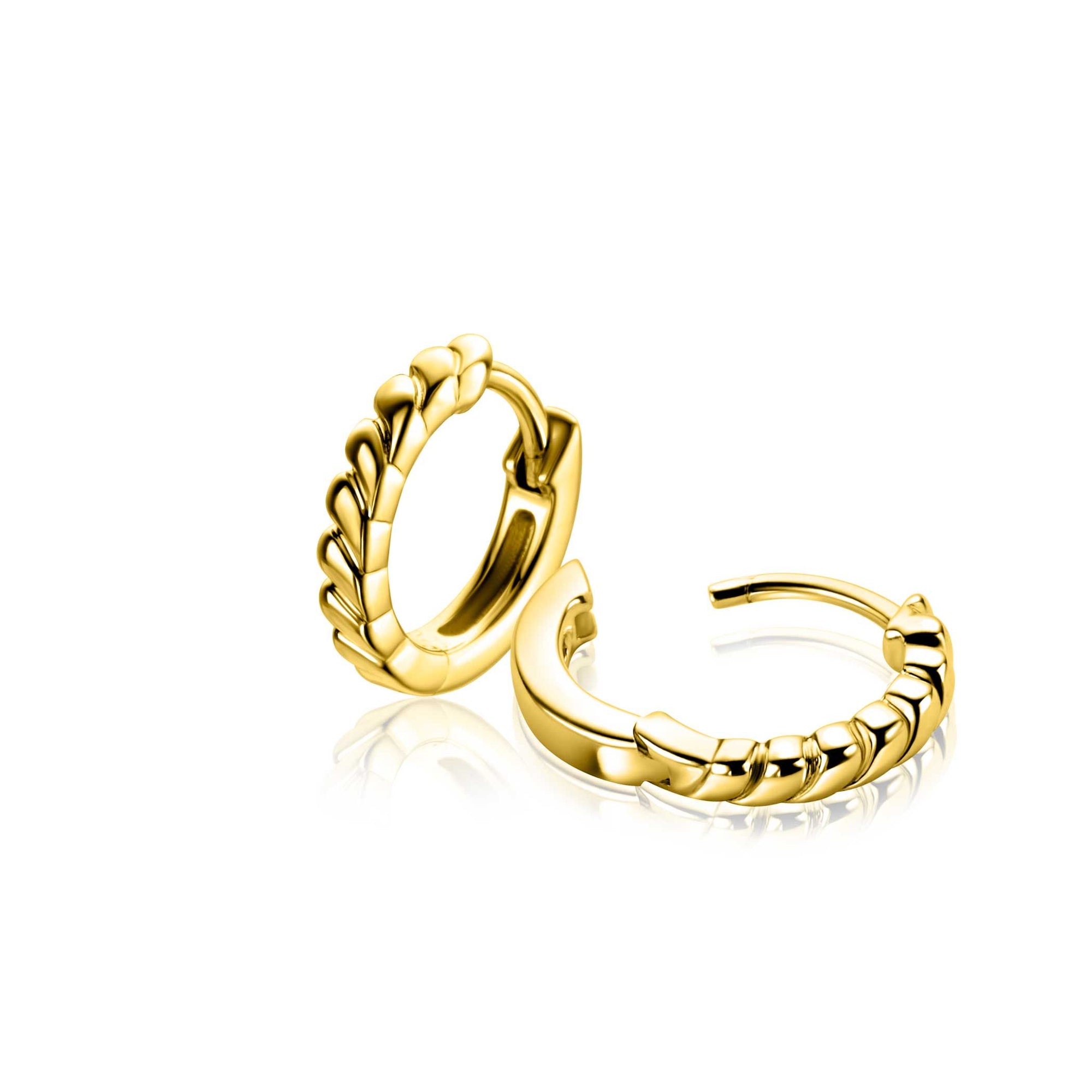 Zinzi 14mm gold plated zilveren oorringen met kleine druppels en luxe klapsluiting ZIO2688G