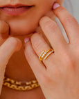 ZINZI gold plated zilveren multi-look ring met 3 rijen zirkonia's ZIR2645Y