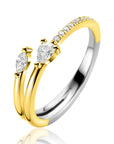 ZINZI gold plated zilveren multi-look ring met een peervormige en ovale witte zirkonia ZIR2689Y