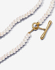 Pandora ESSENCE Goudvergulde T-bar Collier met Witte Zoetwaterparel | 45 cm - 363297C01