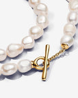 Pandora ESSENCE 14k Goudvergulde T-bar Ketting met Barokke Witte Zoetwaterparel | 45 cm - 363305C01