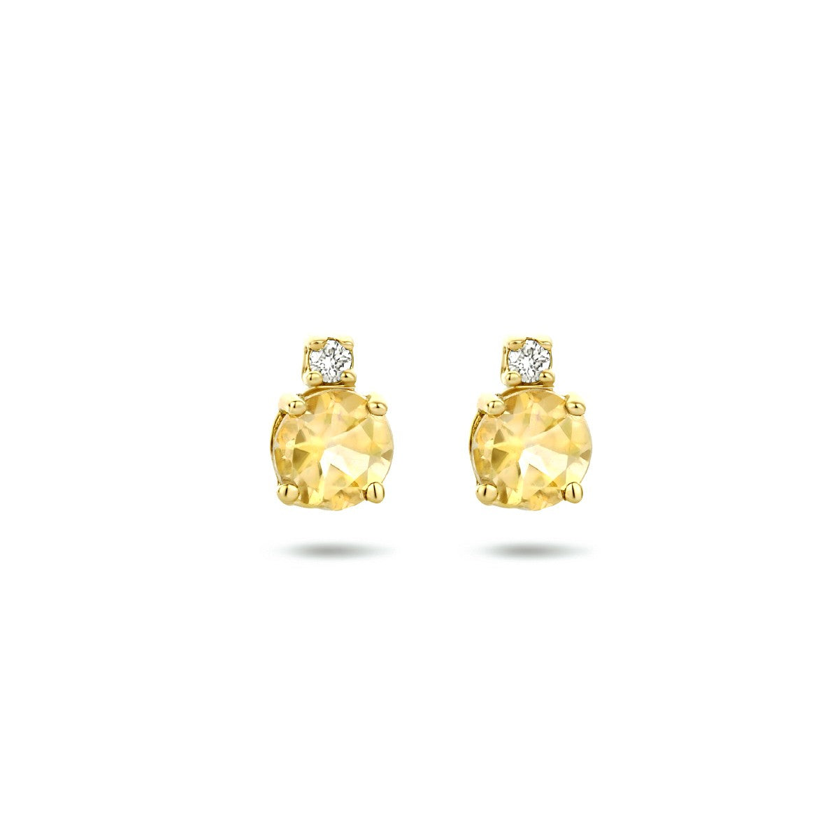 14K Geelgoud Oorknoppen Citrien En Diamant (2X 0.015Ct) H Si 4023849