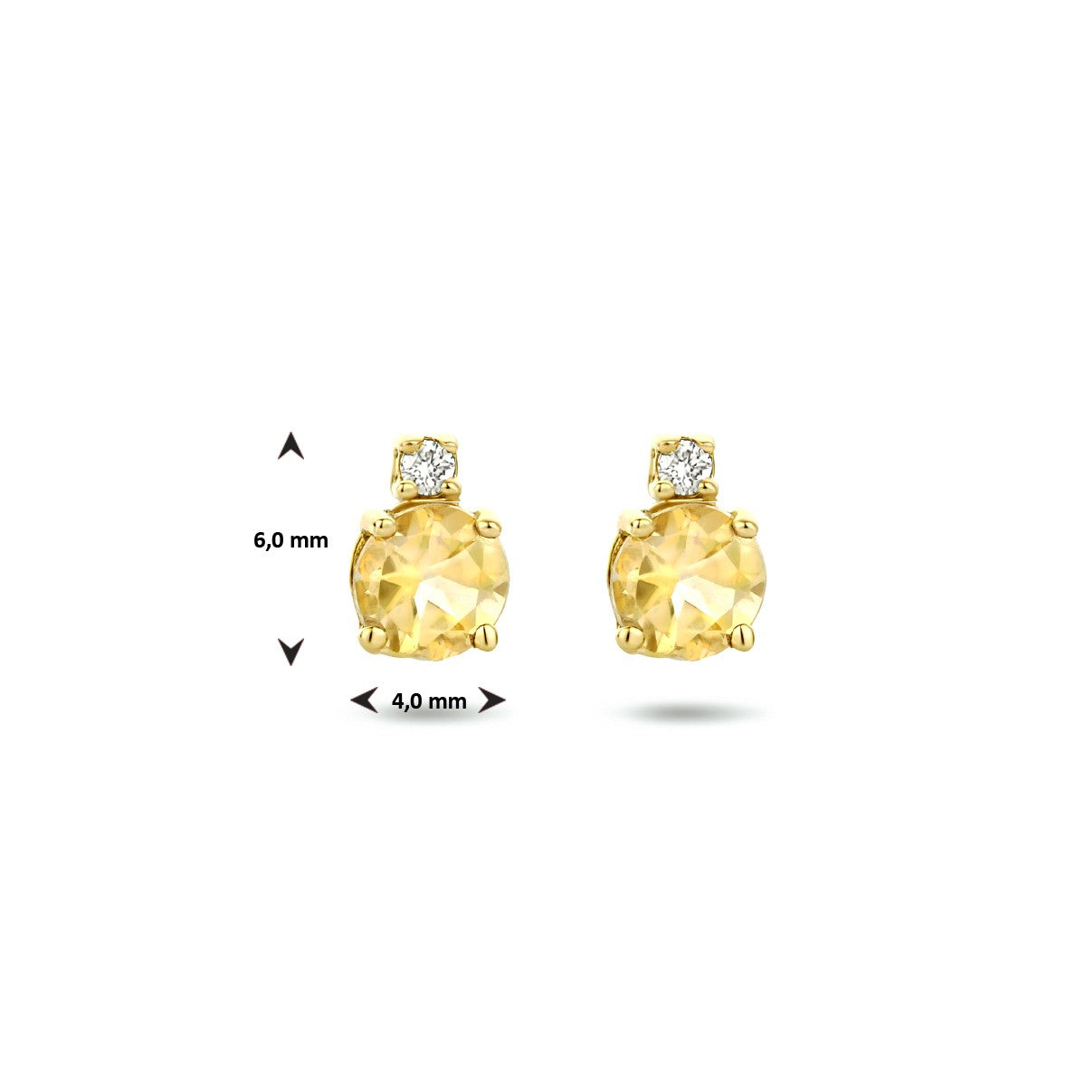 14K Geelgoud Oorknoppen Citrien En Diamant (2X 0.015Ct) H Si 4023849