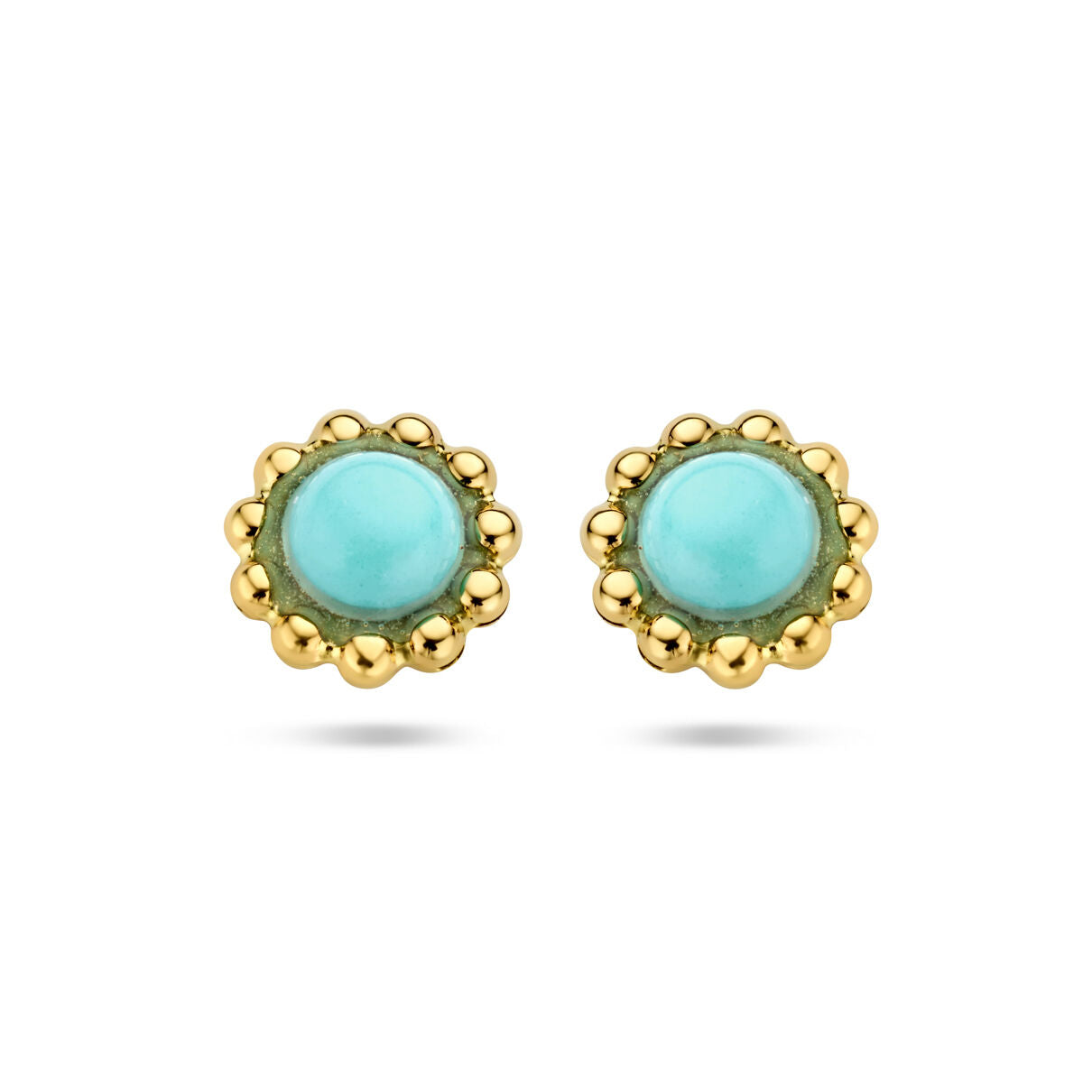 14K Geelgouden Oorknoppen met Synthetische Turquoise 7 mm - 4027734