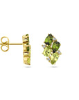 14K Geelgoud Ooknoppen Groen Toermalijn, Peridot En Diamant 0.05Ct (2X 0.025Ct) H Si 4028735