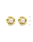 14K geelgoud oorknoppen bloem parel 6 mm - 4031001