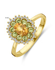 14K geelgoud ring citrien, peridot en diamant 0.15ct g si - 4032114