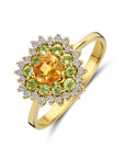 14K geelgoud ring hart citrien, peridot en diamant 0.19ct g si - 4032118