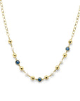 14K geelgoud collier bolletjes, parels en london blue topaas 43 cm 4032205