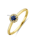 14K Geelgoud Ring Saffier En Diamant 0.04Ct H Si Halo 4032272