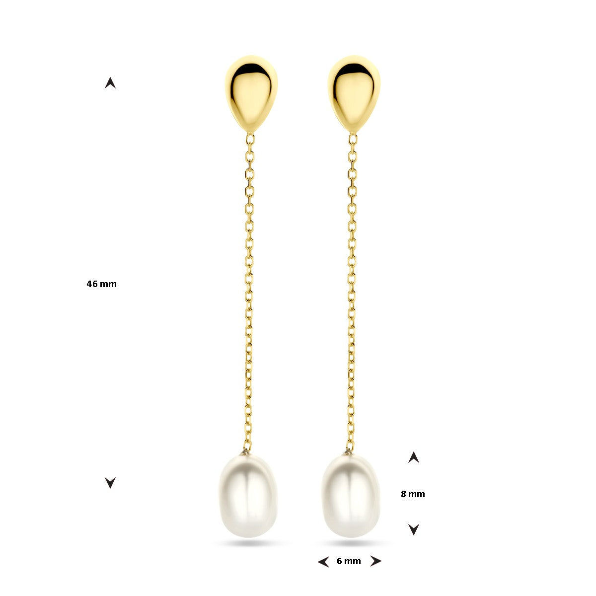 14K Geelgoud Oorhangers Parel 46 Mm 4032352