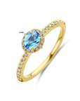 14K Geelgoud Ring Swiss Blue Topaas En Diamant 0.12Ct H Si 4032456