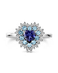 14K witgoud ring hart ioliet, london blue topaas en diamant 0.19ct g si - 4106249