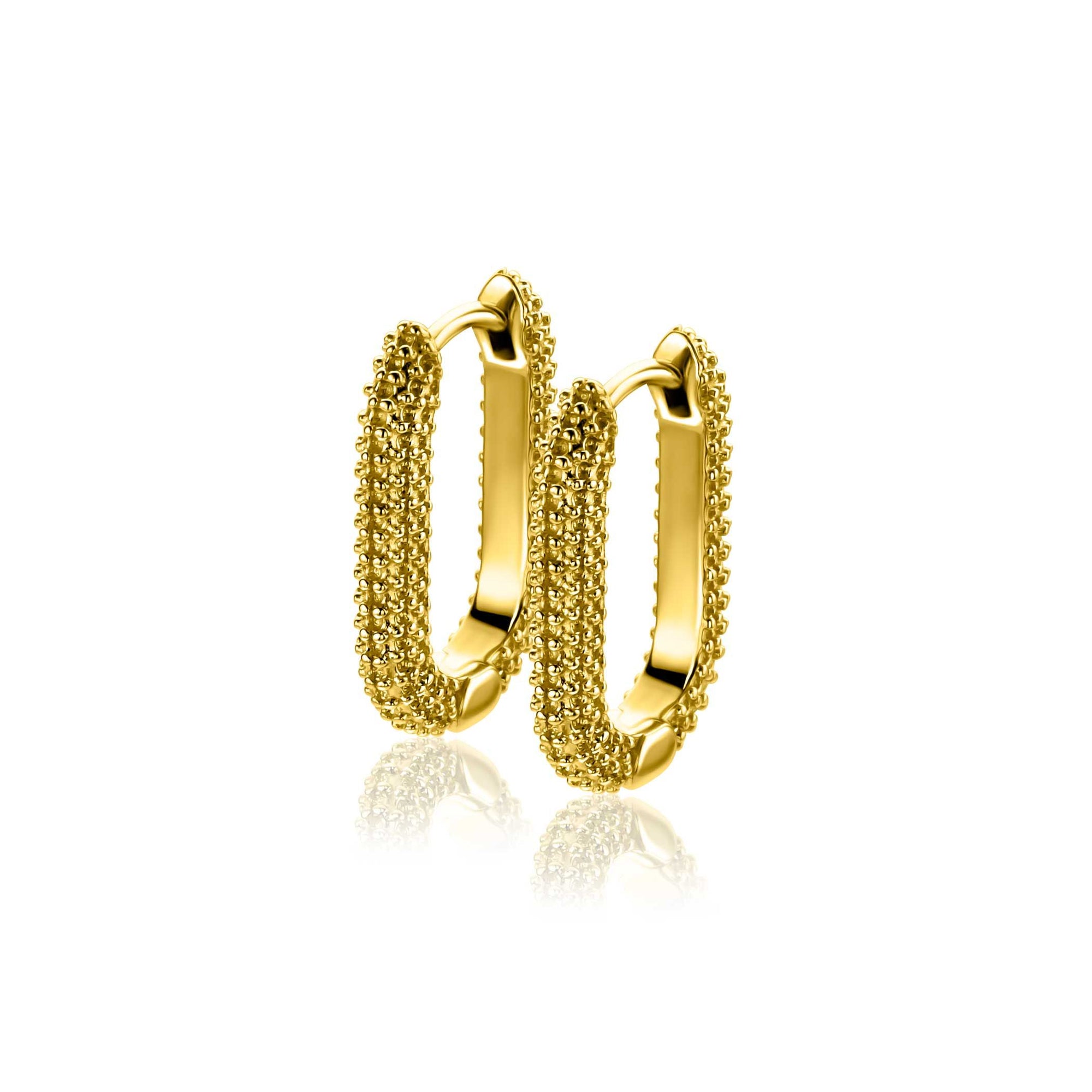 Zinzi 20mm gold plated zilveren oorringen in ovale vorm met bolletjes structuur en luxe klapsluiting ZIO2694G