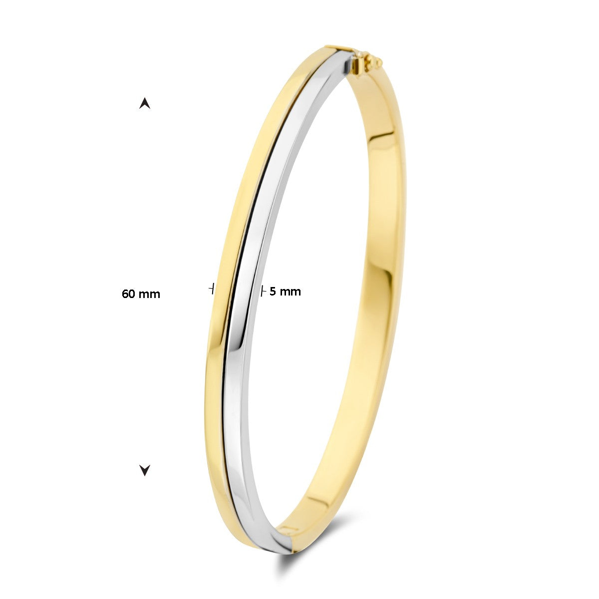 bangle scharnier vlakke buis 5 mm 14K bicolor goud geel/wit