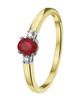 14K Bicolor Geel- En Witgoud Geel/Wit Ring Robijn Diamant 0.05Ct H Si 4208133