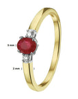 14K Bicolor Geel- En Witgoud Geel/Wit Ring Robijn Diamant 0.05Ct H Si 4208133