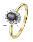 14K Bicolor Geel- En Witgoud Geel/Wit Ring Saffier Diamant 0.10Ct H Si Halo 4208174