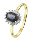 14K Bicolor Geel- En Witgoud Geel/Wit Ring Saffier Diamant 0.11Ct H Si Halo 4208178