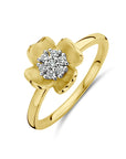 14K Bicolor Geel- En Witgoud Geel/Wit Ring Bloem Diamant 0.11Ct H Si 4208960