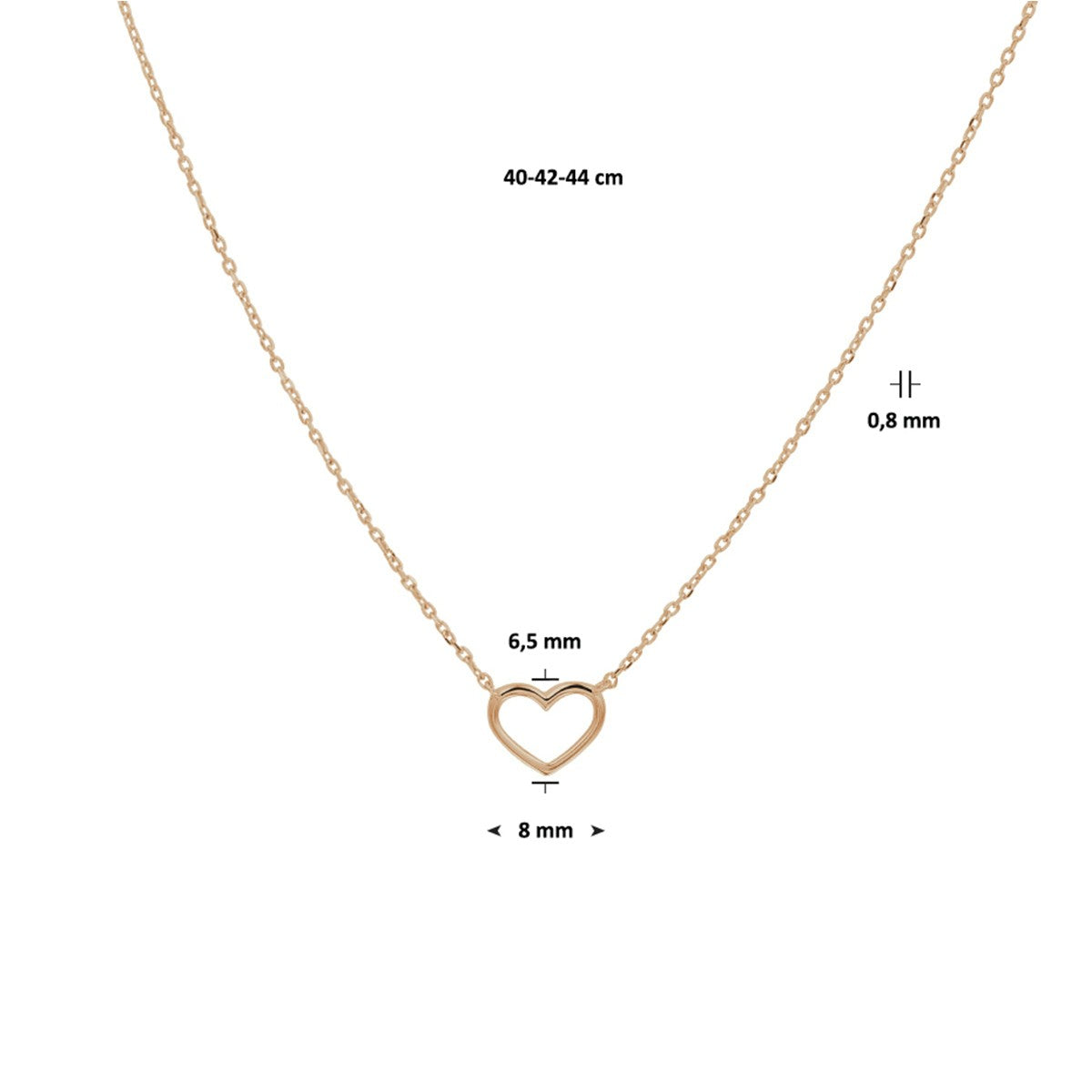 14K Rosegouden Collier hart 0,8 mm 40 - 42 - 44 cm - PSN4401254